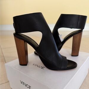Vince Black Leather Cutout Heels